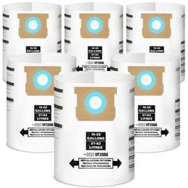 6 Pack Shop Vac Bags 15-22 Gallon, Compatible with Type G 90663 9066300; Type J 90673 9067300 and VF2008 High-Efficiency Disposable Dust Collection Vacuum Filter Bags