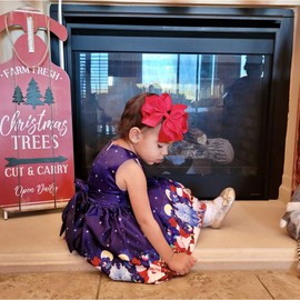 Girls Christmas Dress Fancy Santa Snowman Christmas Tree Festival Dress 8-9Years Purple