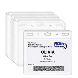 Clear Plastic ID Holder for Lanyard - Top Load to Hold 4 x 3 Inch ID Name Badges (4 x 3 Horizontal 100 Pack)