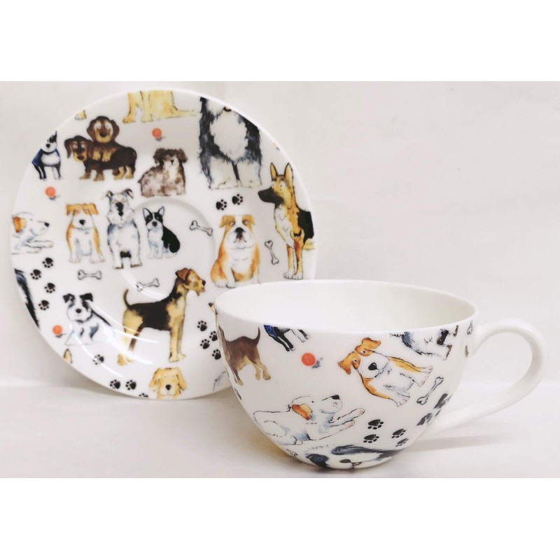 Dogs Breakfast Cup & Saucer Set Fine Bone China Cute