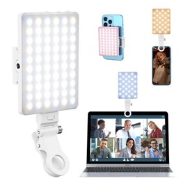 ANCLLO Phone Light, Selfie Light for Phone Clip On 2000mAh with 60 LEDs & 4 Colors for Phone, Tablet, Laptop, Zoom Meeting, Makeup, Video (White)