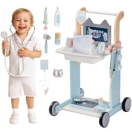 ROBOTIME Doctor Kit for Toddlers, Wooden Kids Doctor Play Set with Medical Cart & Accessories, Pretend Role Play Doctor Toys for Girls Boys, Toddler Doctor Playset Gift