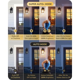 EDISHINE Motion Sensor Outdoor Wall Light, Dusk to Dawn Front Porch Light Fixture, Outdoor Wall Sconce with Clear Glass, Black Exterior Wall Lantern for Door, Garage, Patio, House