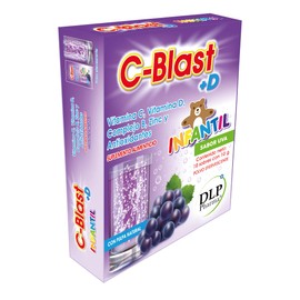 INFANTIL,Vitamina C, Vitamina D, Complejo B, Zinc y Antioxidantes Polvo Efervescente Sabor uva (caja con 10 sobres)