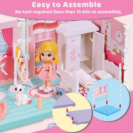 Nilez DIY Miniature Dollhouse Kit Furniture Set Mini Bedroom with Pets House for Adult Teen Creative 3D