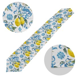 ALAZA Sicilian Style White Flowers of Lemon Double-Sided Table Runner 13 x 70 Inches Long,Table Cloth Runner for Wedding Party Holiday