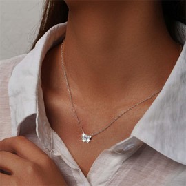 TseenYi Dismond Cat Pendant Necklace Cubic Cat Necklace Silver Cz Solitaire Diamond Necklace Shine Crystal Cat Choker Necklace CZ Cat Necklace Chain Jewelry for women and Girls