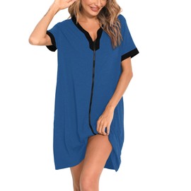 SWOMOG - chamarra corto con cierre frontal para mujer, manga corta, con cierre, con bolsillos, S-3XL, marino, S