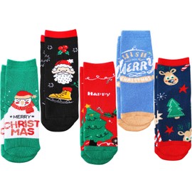 COOLANS 5Pairs Christmas Socks Children Unisex Cotton Crew Socks Xmas Socks for 1-3/3-5/6-8/9-12 Kids Children Girls Boys Toddlers (UK, Age, 3 Year, 5 Years, Regular, SET01)