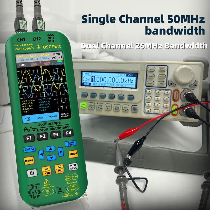BSIDE Dual Channel Oscilloscope Multimeter 50MHz Bandwidth Handheld oscilloscope 3.98''
