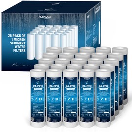 Ronaqua 1 Micron Sediment Water Filter Cartridge 10"x2.5", NSF Certified, 4-Layer Filtration for any 10-inch RO Units & Whole House Systems, Compatible with Culligan P5, AP110, WHKF-GD05, 25 Pack
