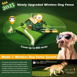 NBSUN Wireless Dog Fence System, 2025 Electric Fence for Dog & Training Collar with Big LCD Screen, Portable Wireless Fence with 2.4GPFC Antenna, Waterproof & Adjustable Dog Perimeter Collar