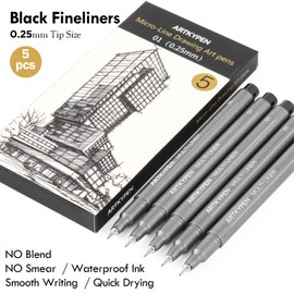 Micro Fineliner Drawing Art Pens: 5 Pack 0.25 mm Black Fine Line Waterproof Ink pen, Artist Supplies for Adults Sketching Anime Manga Watercolor Calligraphy Technical Illustrators
