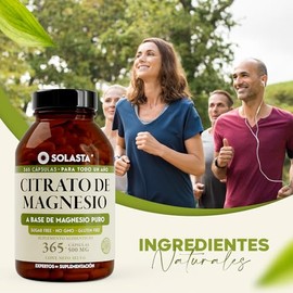 CITRATO DE MAGNESIO  Solasta  Cápsulas de 500mg de Fácil Absorción  Ingredientes Naturales de Alta Calidad  365 Cápsulas                              