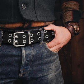 XZQTIVE Double Grommet Canvas Belt Double Hole Cloth Nylon Web Belt for Men Women Unisex(Black, Fit Pants 21-34inch)