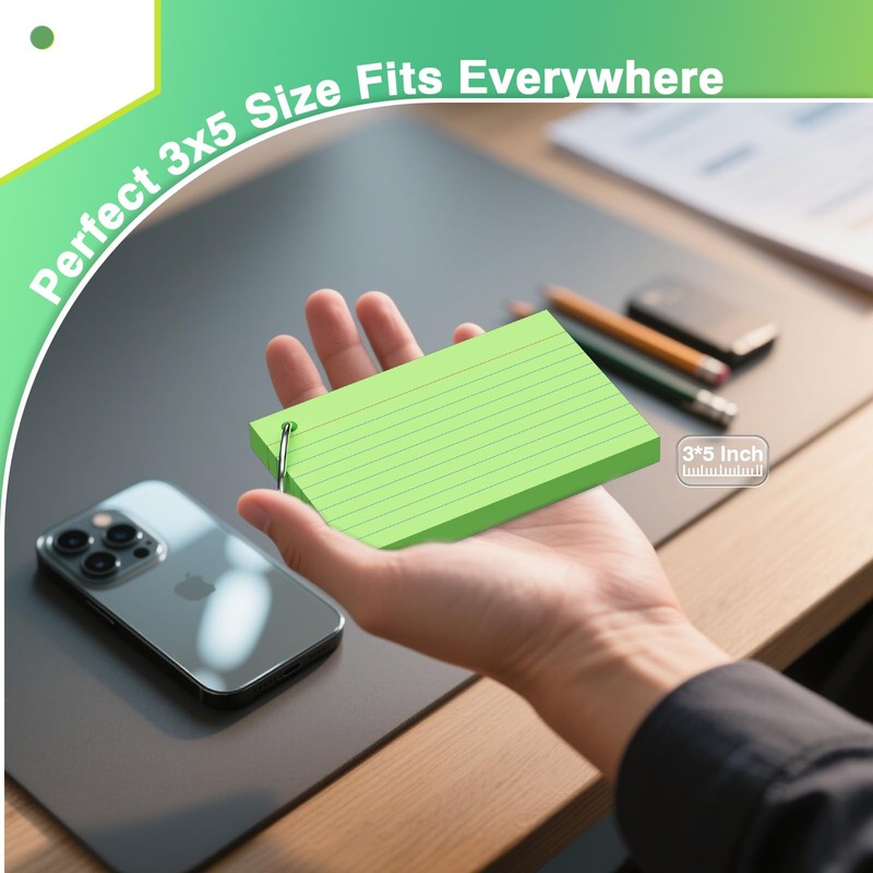 250 Count Green Index Cards with Ring 3 x 5