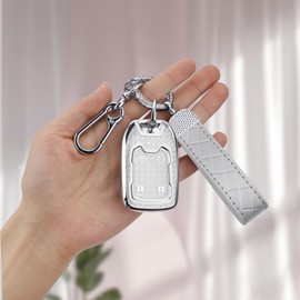 Seedwee for Chevy 5 Button key fob cover, Soft TPU Keys Protector Bling Key Fob Keychain for 2023 2022 2021 2020 2019 GMC Sierra and Chevy Silverado 1500 2500HD 3500HD, Silver Clear