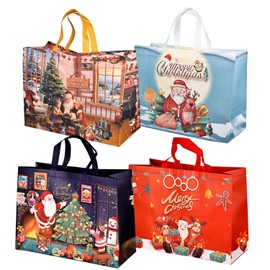 Christmas Tote Bag for Gift Wrapping: Large Size Gift Bags 4pcs Non-woven Fabric Christmas Shopping Bags with Handle 42 x 32 x 18cm
