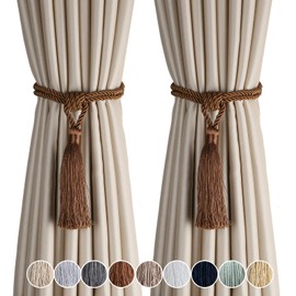 fenghuangwu - Lazos de cortina con borlas, lazos de cuerda, hechos a mano para cortina, cierres hechos a mano, hechos de poliéster, paquete de 2 unidades, color café