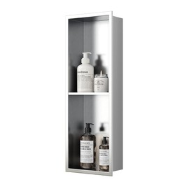 Neodrain Shower Niche Double Shelf Stainless Steel No Tile Needed Bathroom Niches Recessed in Wall, 2-Tier Recessed Wall Niche Waterproof Cubby(8X24 Inch,Brushed)