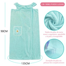 YOGONEV Bata de Baño Mujer Toalla Super Absorbente y Secado Rápido - Toallas de Baño Grandes para Adultos, Diseño Envolvente Spa/Hogar, Bata de Baño Mujer en Vellón de Coral Suave No Quitapelos(verde)
