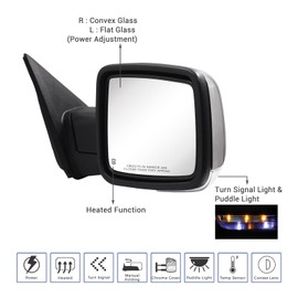 Side Mirror Compatible with Towing Mirror 2009-2018 Dodge Ram 1500 2010-2018 Dodge Ram 2500 3500 4500 5500 with Power Adjustment Heated Turn Signal temperature sensor Manual Folding One Pair(Chrome)