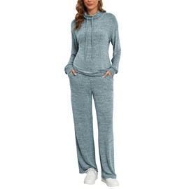 Famulily Womens Fall 2 Piece Outfits Hoodie Sweatpants Jogger Sweatsuit Workout Set Y2K Tracksuits Blue S
