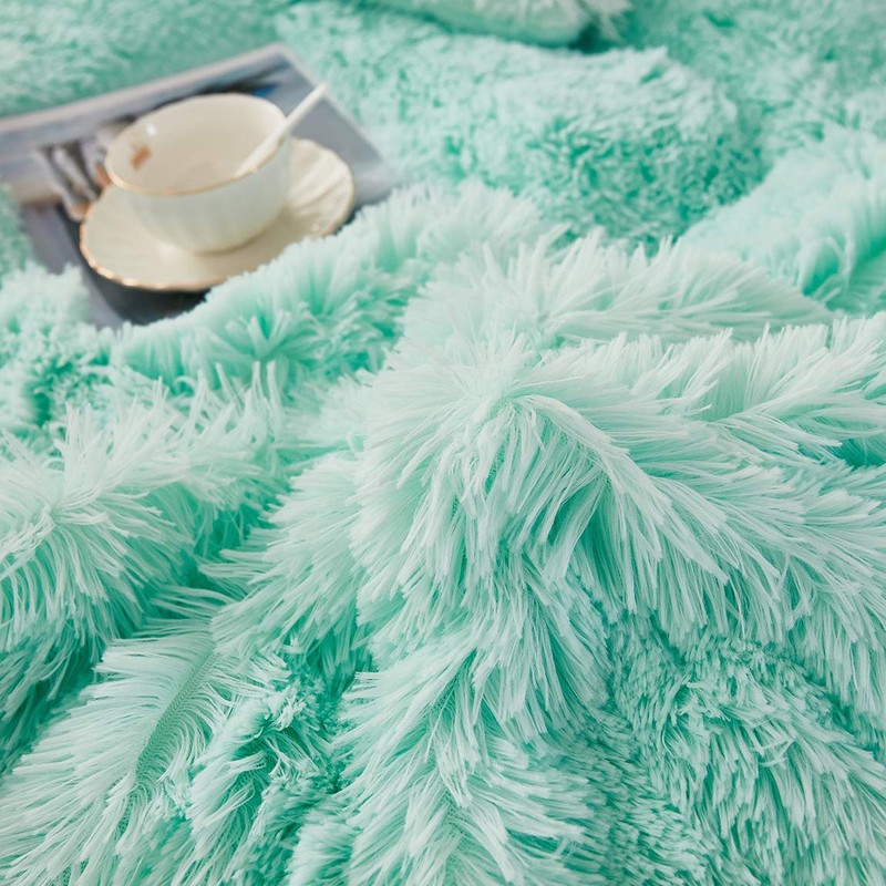 JAUXIO Luxury Long Faux Fur 2 PCS Bedding Set Shaggy