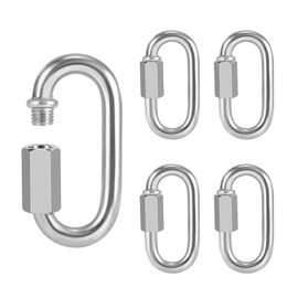 Keilend M6 Chain Quick Link 5 Pcs Stainless Steel Locking Carabiner Clips with Screw, 1/4 Inch Heavy Duty D Clips for Camping Climbing Fishing Hiking Accessories, Silver, Max 860 Lbs