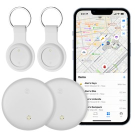 2 Pack Item Finder Works with Apple Find My (iOS Only), Bluetooth Tracker with Keychain & Case, Luggage Locator, Tracking Tags, Anti-Lost Device for Keys, Wallets, Bags, Pets (2 Pack-White)