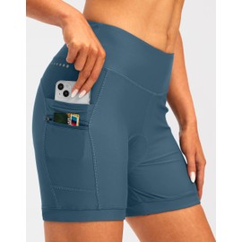 Women's 4D Padded Bike Shorts Padding Riding Underwear Cycling Bicycle Road Mountain Biking Cycle Shorts for Women with Zipper Pockets(Blue Grey,L)
