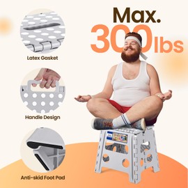 ACKO Folding Step Stool Foldable Stool 13 inch Plastic Stools for Kids and Adults Up to 300 lbs,Stepping Foot Stool with Portable Handle for Kitchen Closet Bedroom (Grey), 10Pack