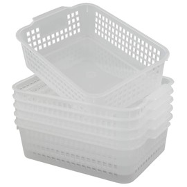 Qsbon Rectangular Plastic Storage Organization Trays Baskets in Clear, 6-Pack