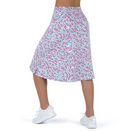 Women's Midi Length Skorts Skirts with 3 Pockets - High Waisted Drawstring Modest Long Casual Travel Walking,Women's 24" Knee Length Skorts(XL Blue Floral)