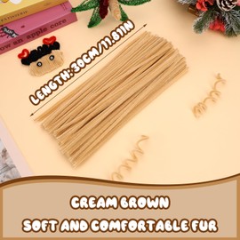 100 Christmas Pipe Cleaners Craft Supplies, Cream Brown Pipe Cleaners Bulk Fuzzy Sticks for DIY Art and Craft Projects Home Decoration