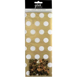 Gold Dots with Confetti Stars to Sprinkle Christmas Printed Patterned Tissue Wrapping Paper by Glick 4 Sheets 50 x 75cm