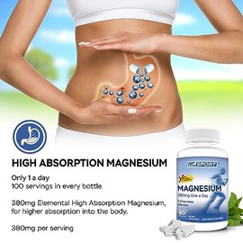 Magnesio de alta absorción para calambres en piernas, alivia RLS Con B6, d y E, clínicamente probado 0,013 oz óxido de magnesio por cápsula, 60 porcio