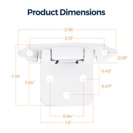 Home Expert 4 Pack (2 Pairs) White Cabinet Hinges for Kitchen Doors, Self-Closing, 1/2 Inch Overlay (Variable), Semi-Concealed Face Frame, Surface Mount Cabinet Hardware