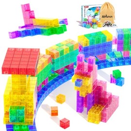 Apluses 45 piezas de bloques magnéticos - Cubos magnéticos transparentes, bloques de construcción para niños pequeños, regalos sensoriales para autismo para niños de 3 años en adelante, juguetes de