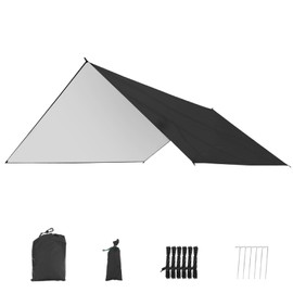 Waterproof Camping Tent Tarp Hammock Rain Fly, UV Protection and PU 2000mm, 9.5X9.5FT Tarp Cover Lightweight Tent Shelter for Hiking, Survival Shelter and Outdoor Travel Adventure(Black, 290x290cm)