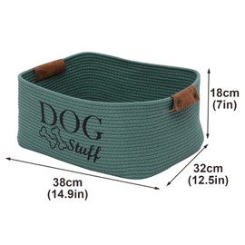 Geyecete Square Storage Basket for Dog Toys, Made of Cotton Rope Weave, Storage Container for Pet Toys and Accessories, Dog Clothes, Green