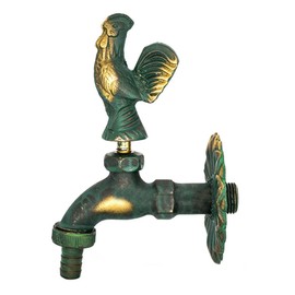Outdoor Water Faucet Garden Antique Green Rooster Handle Brass Single Cold Water Tap Wall Mount Washing Machine Cock Decorative