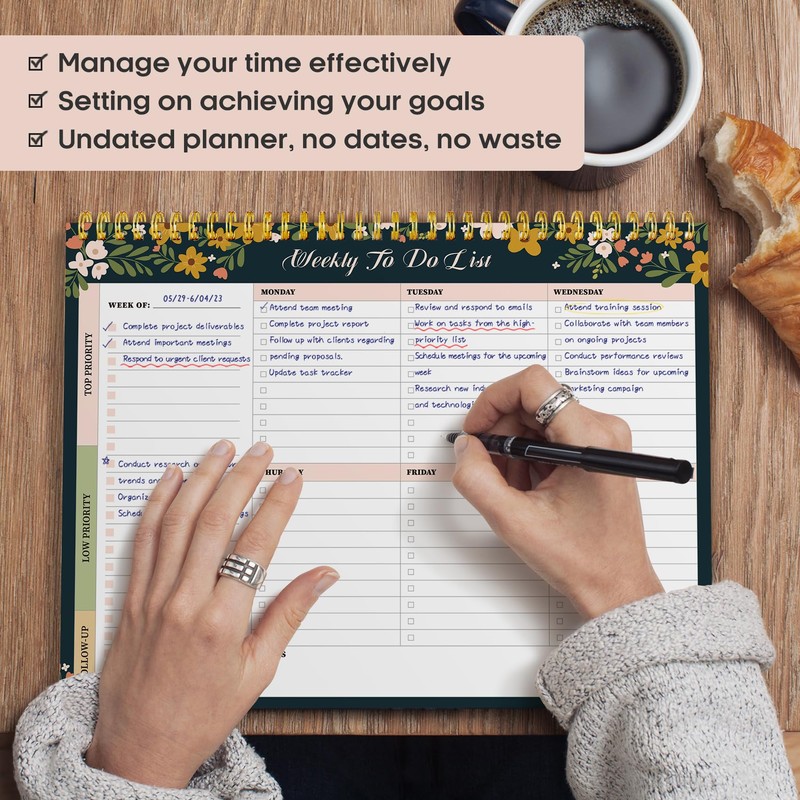 Weekly To Do List Notepad with 52 Undated Sheets（8.5"×11"）- Weekly