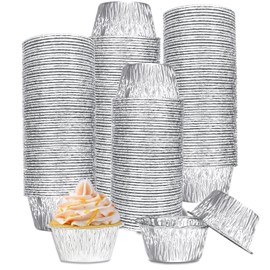 Aluminum Foil Baking Cups, 150 Pack Disposable 3 Oz Ramekins Aluminum Cupcake Muffin Liners Silver Foil Baking Cups for Egg Tart, Baking, Cupcake, Pudding, Appetize