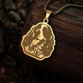 Cute Cocker Spaniel Dog Pendant Necklace for Men Women Stainless Steel Pet Puppy Dog Charm Chain Animal Jewelry Gift for Pet Lovers (gold)