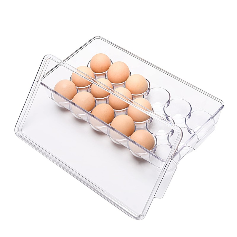 Ambergron 18 Eggs Holder for Refrigerator, Clear Egg Container for