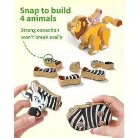 Coogam Snap Together Animal Building Toy, Wooden Take Apart Builders, Motor Skill Animal Building Toy Set, STEM Educational Montessori Toy Gift for 3 4 5 Years Old Kids