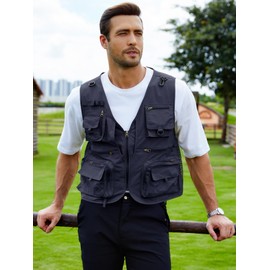 Gihuo Men's Lightweight Casual Vest Outdoor Work Fishing Zipper Travel Vest (US, Alpha, X-Large, Regular, Regular, Navy)