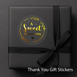 100 x A Sweet Thank You Favor Stickers Clear Foil Tag Wedding Snack Bag Sweets Desserts Favors Stickers Wedding Thank You Party Gift Labels, 1.6 inch (Gold)