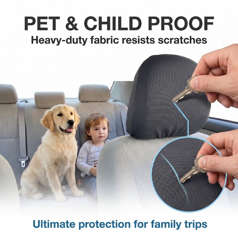 2 PCS Car Seat Headrest Cover, Breathable Stretch Fully Surrounded